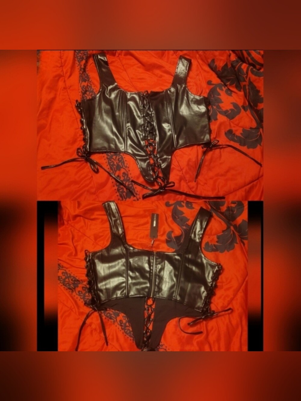 Fashion Nova true to you blk faux leather tie front sides crop top corset 1X NWT - Picture 16 of 17